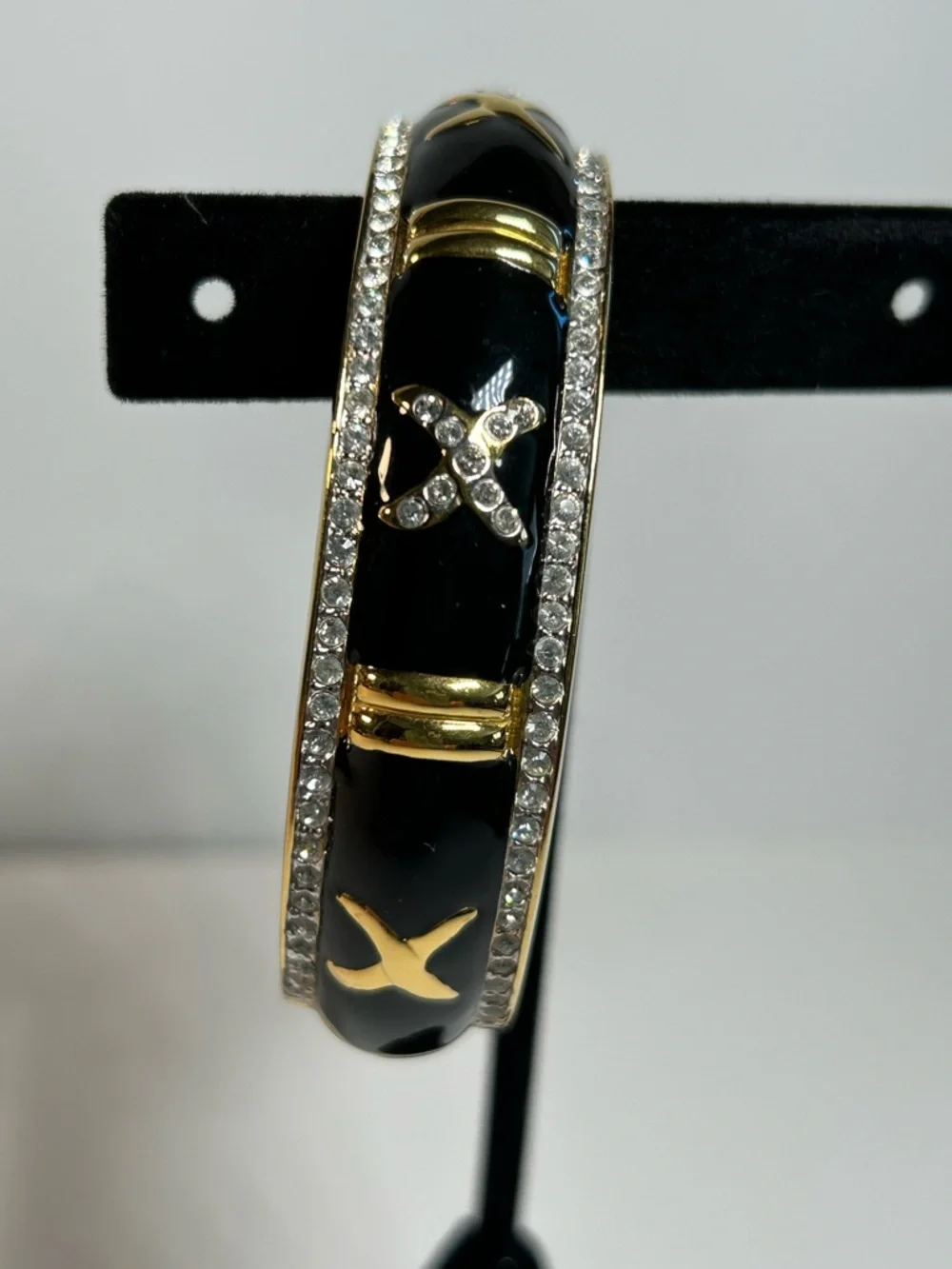 Gold-Tone Black Enamel X Accent Bangle Bracelet